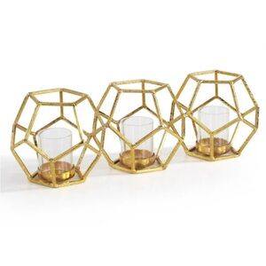 DANYA B. Sparkling Gold Polyhedron Triple Candle Holder #1108249